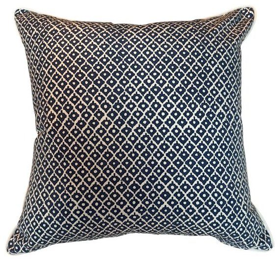 Arbre navy and white Thibaut pillow with white piping by PepperTree Designs