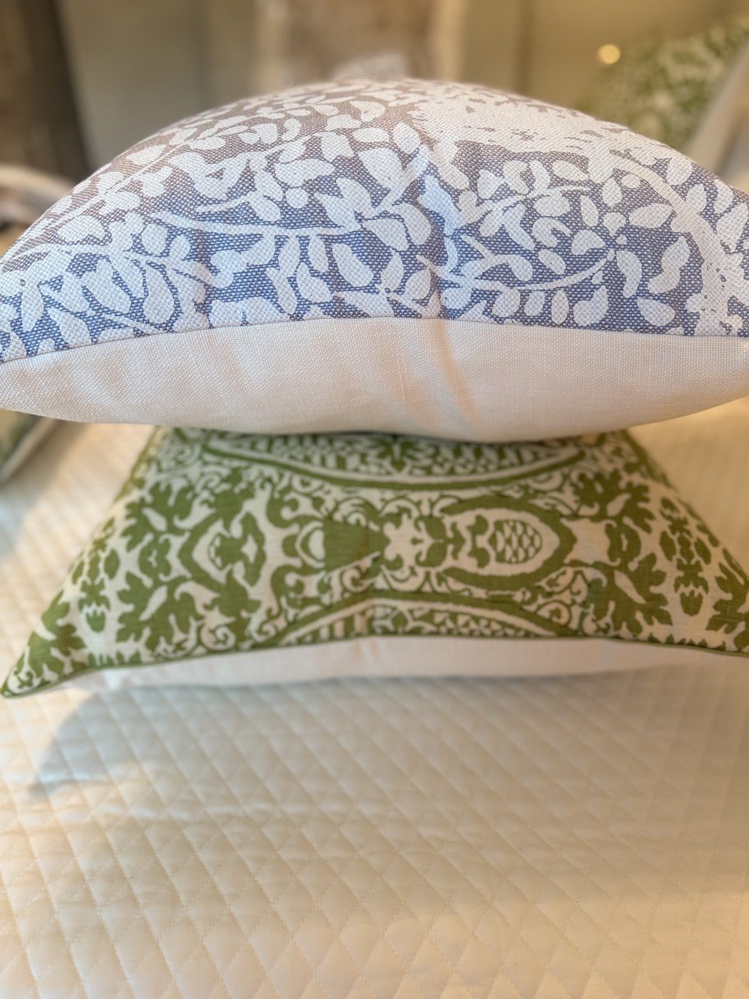 Arbre de Matisse pillow stacked showing white backing