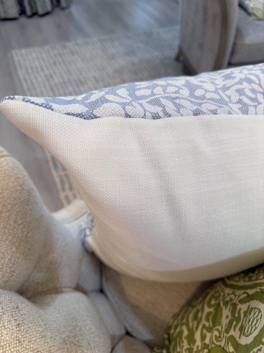 Arbre de Matisse pillow white backing corner detail