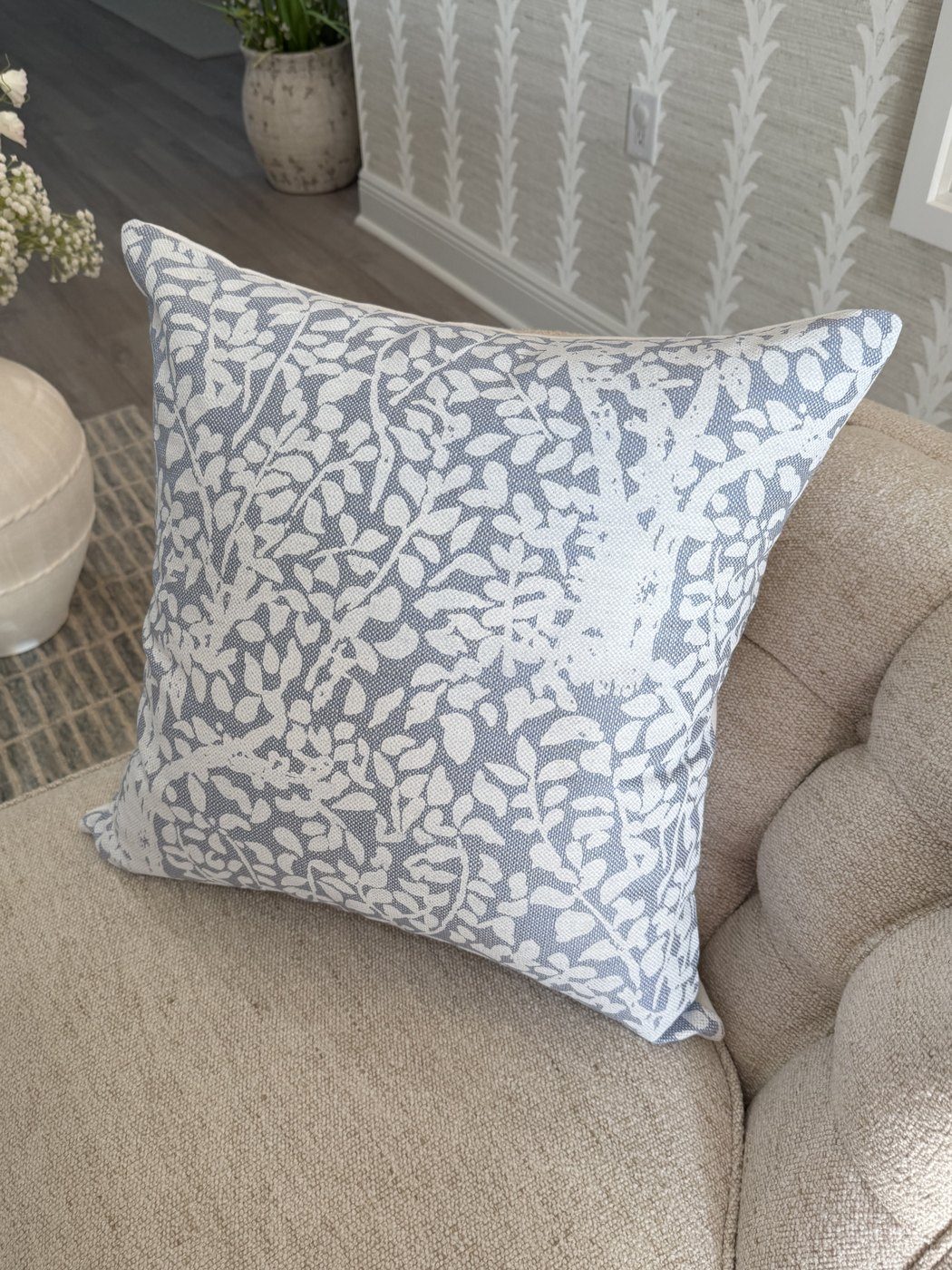 Arbre de Matisse blue and white outdoor pillow by PepperTree Designs