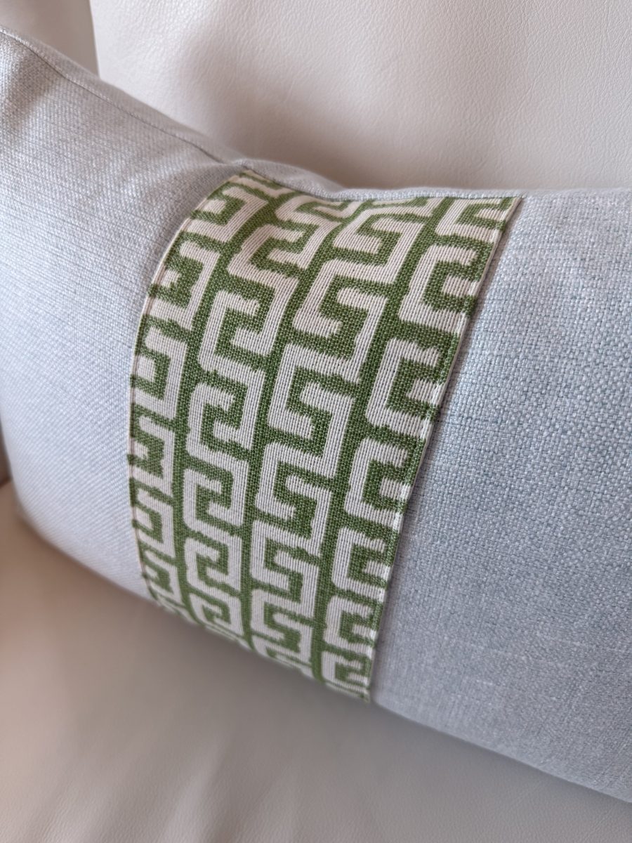 Athena lumbar pillow green Greek key band close-up detail