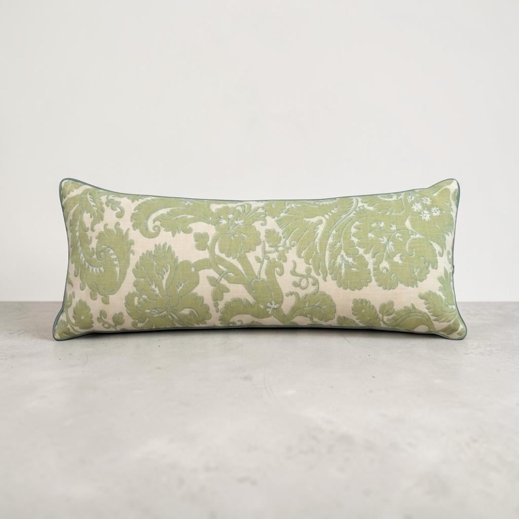 Borghese green Quadrille damask lumbar pillow product shot