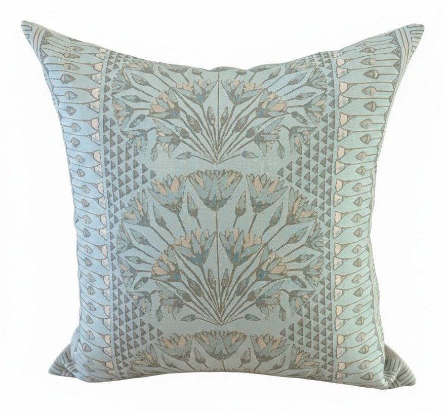 Cairo spa blue Thibaut pillow by PepperTree Designs