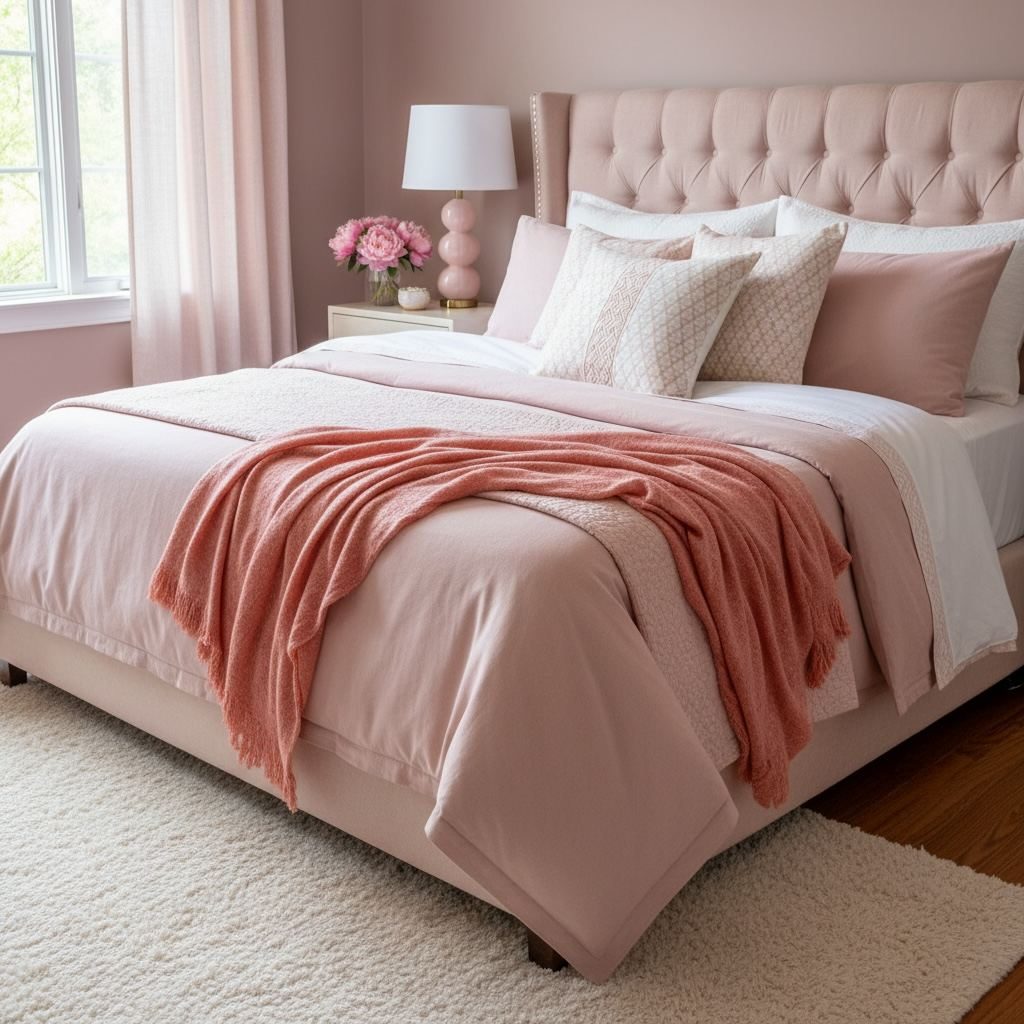 Jennifer pillow in blush pink bedroom