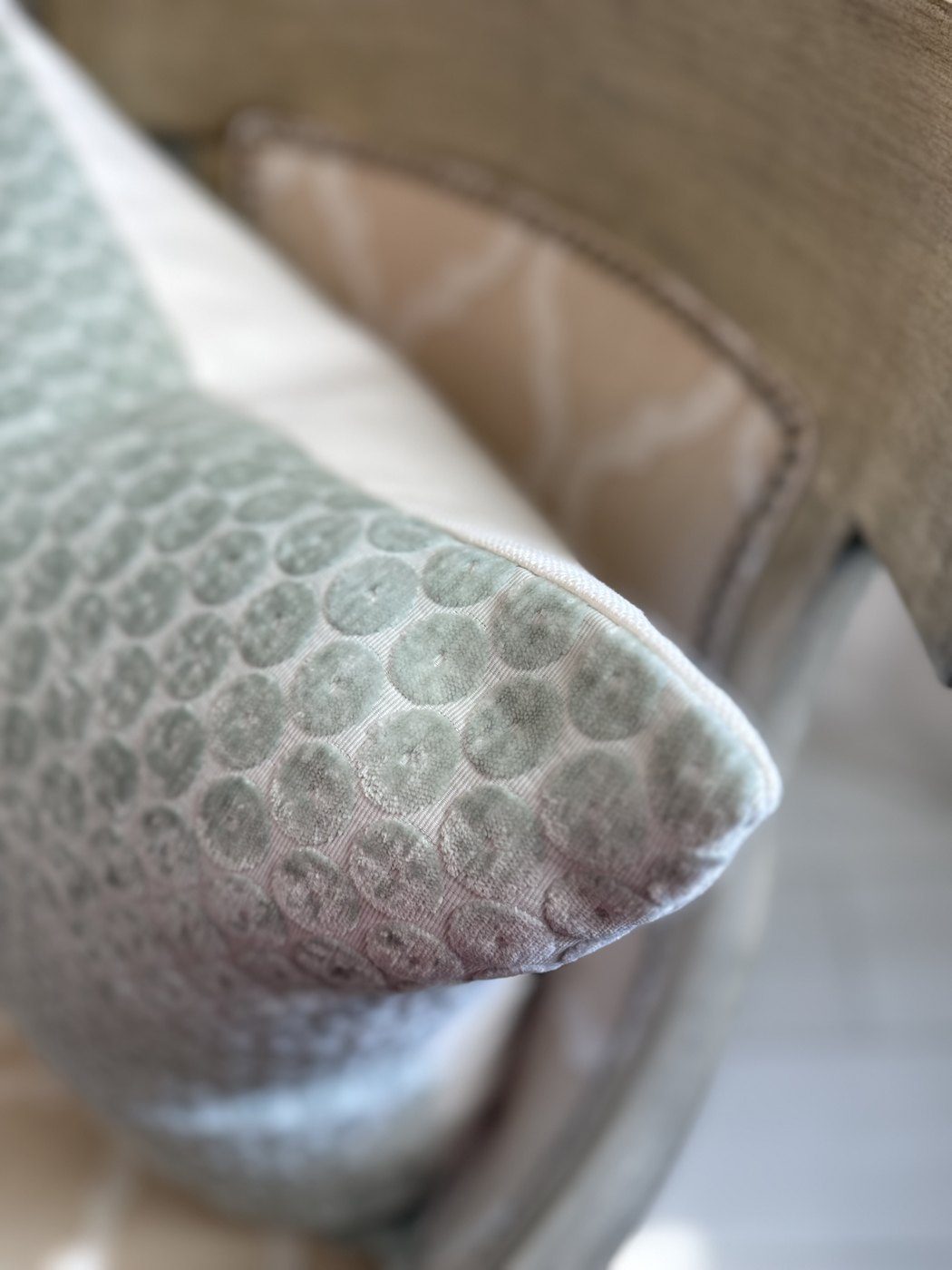 Dotted pillow cut velvet circle texture corner detail