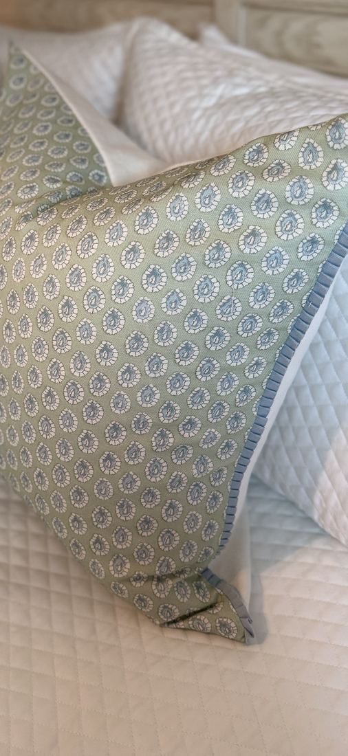Dotti green and blue pillow with pleated trim detail