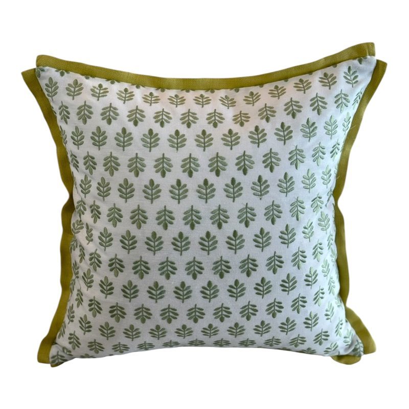 Embroidered Tulips pillow with chartreuse flange main photo