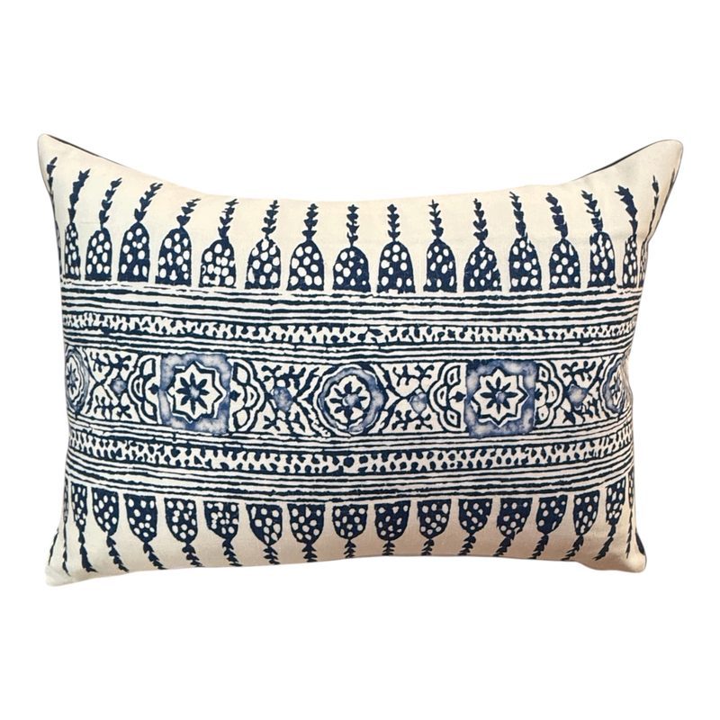 Javanese Stripe navy Thibaut lumbar pillow by PepperTree Designs
