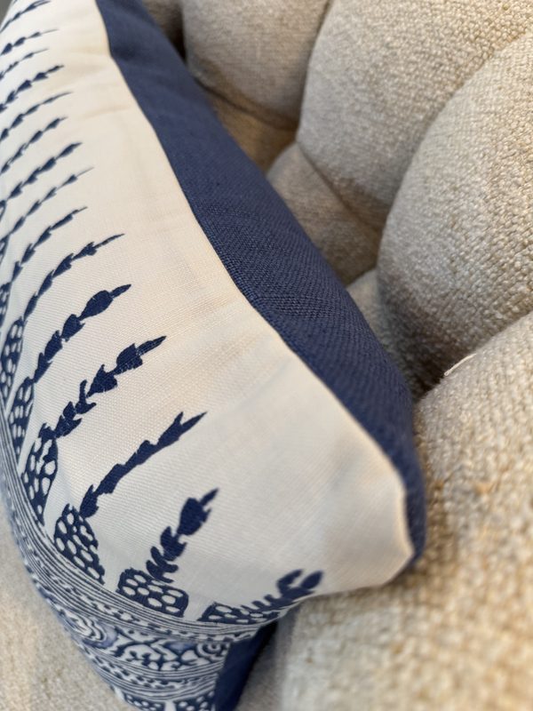 Javanese Stripe navy pillow navy backing corner detail
