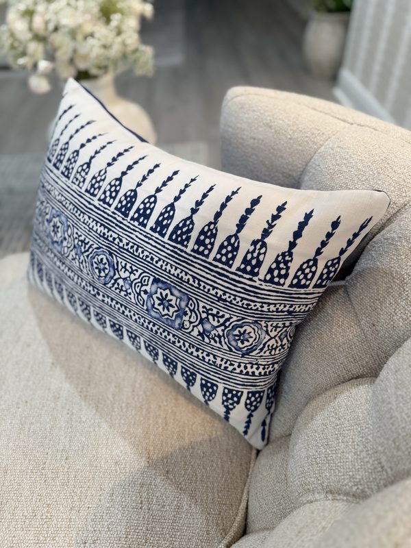 Javanese Stripe navy Thibaut lumbar on armchair