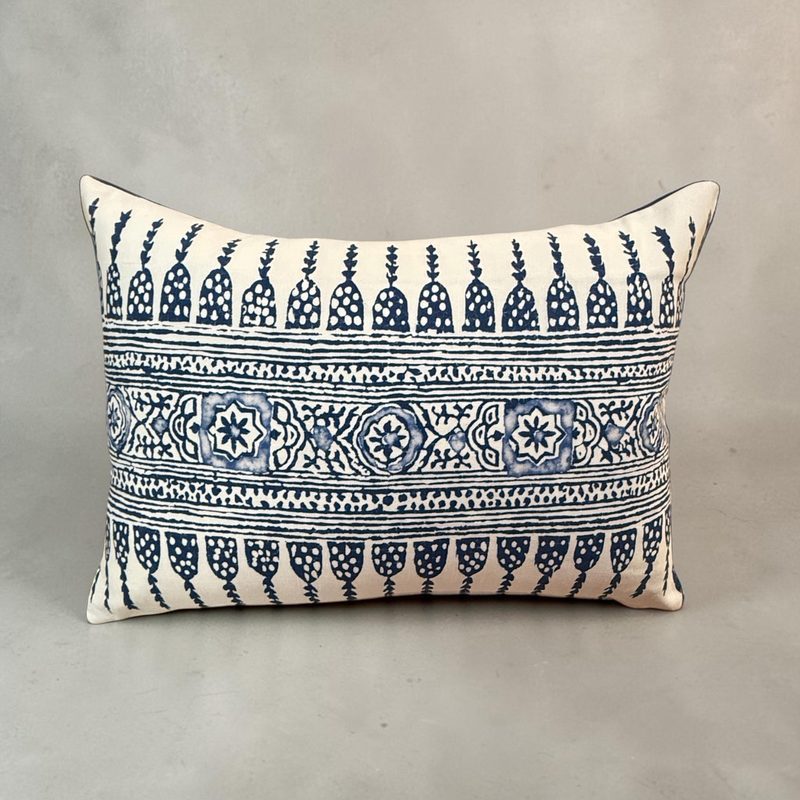 Javanese Stripe navy block print lumbar pillow product photo