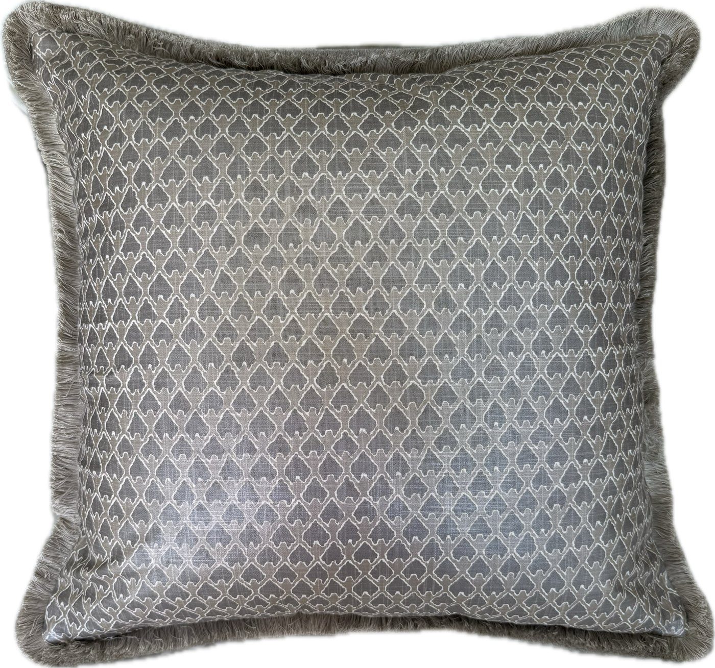 Kanapaali pewter pillow with oyster brush fringe by PepperTree Designs