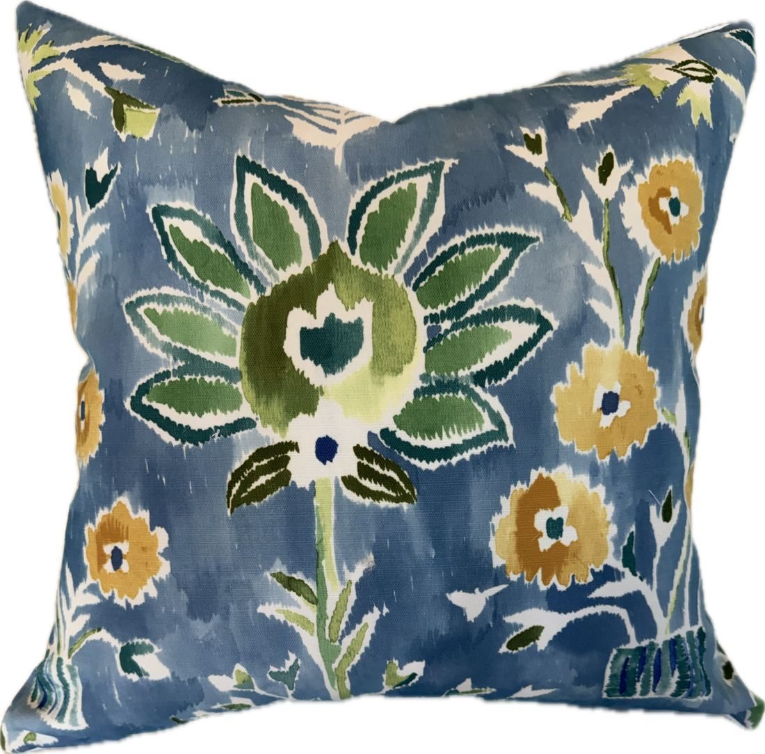Lilia navy Thibaut indoor outdoor floral pillow by PepperTree Designs