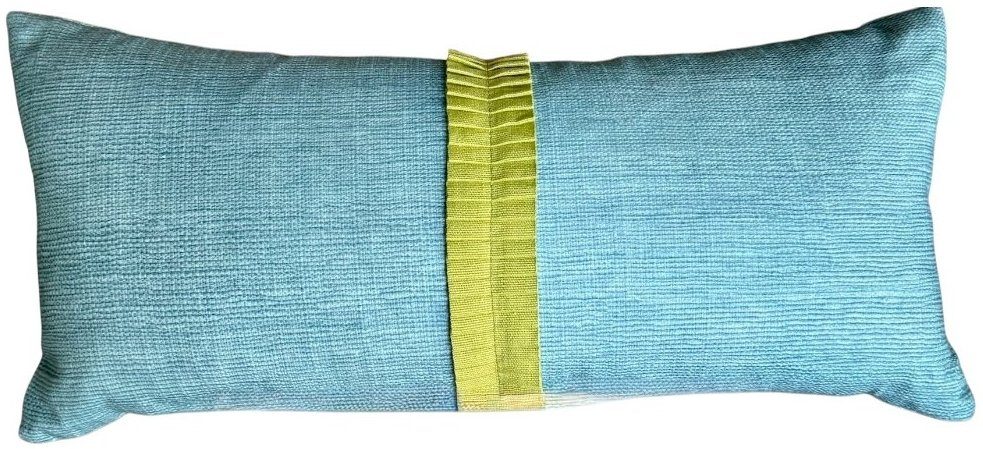 Lima lumbar pillow in bright blue with apple green pleated trim by PepperTree Designs