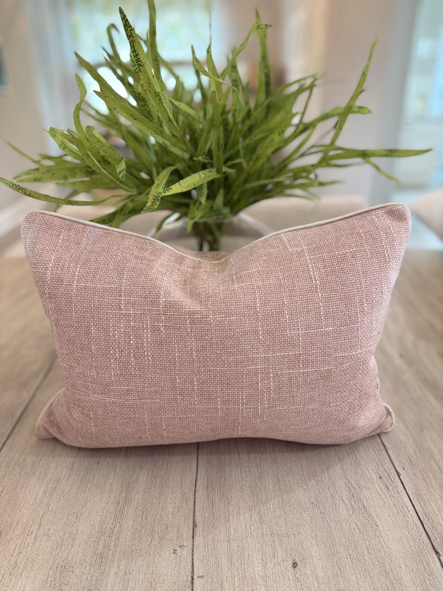 Molly blush chenille lumbar pillow with blush backing and ivory silk piping by PepperTree Designs