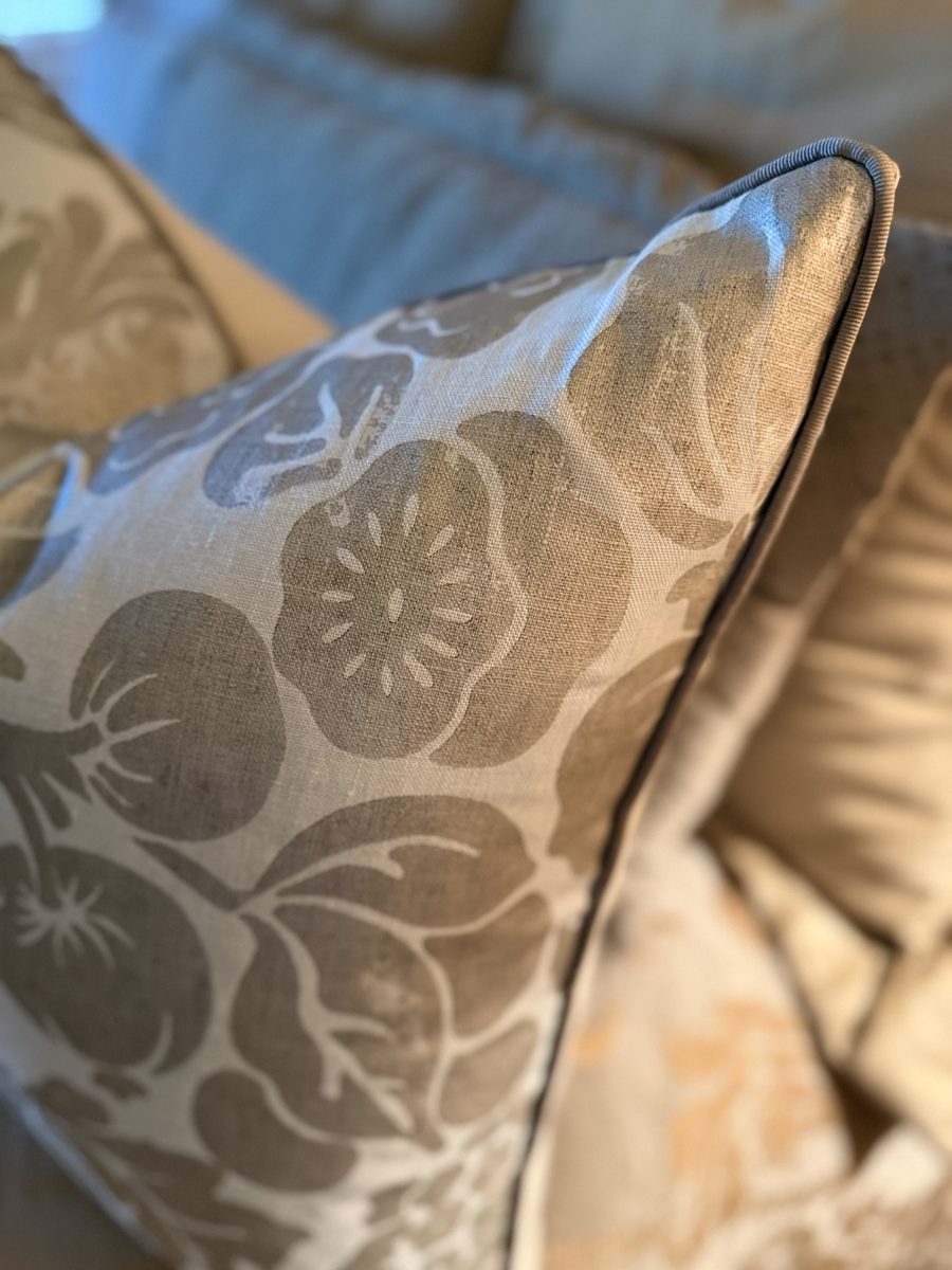 Norden silver gold damask linen fabric detail