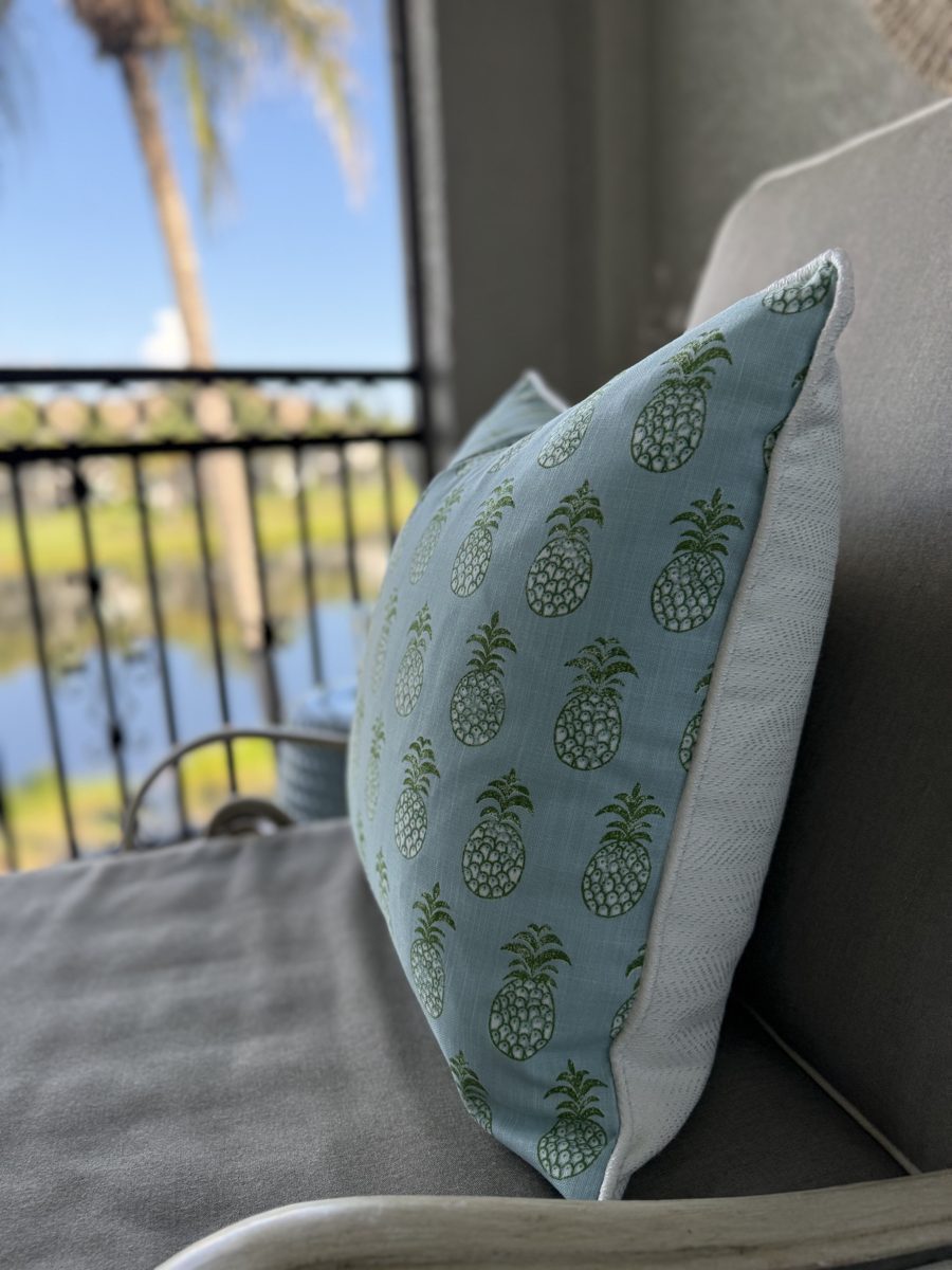 Pina Cove pillow white piping and white backing side detail