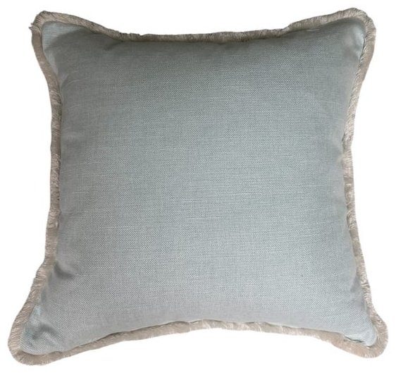 Simply Blue pillow with fringe trim main photo by PepperTree Designs