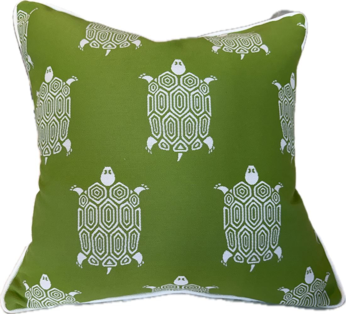 Turtle Bay kiwi green Thibaut indoor outdoor turtle pillow by PepperTree Designs