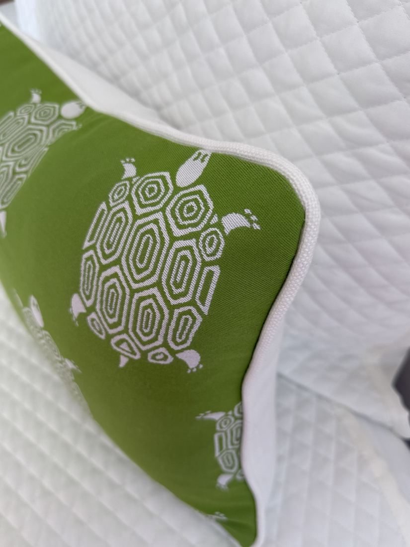 Turtle Bay pillow white trim corner detail